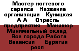 Мастер ногтевого сервиса › Название организации ­ Куницкая А.А. › Отрасль предприятия ­ Маникюр › Минимальный оклад ­ 1 - Все города Работа » Вакансии   . Бурятия респ.